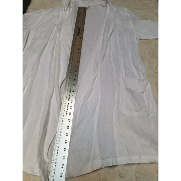 Erica Tang V Womens Large Linen Drape Open Cardigan Jacket White Lightweight - Picture 7 of 8